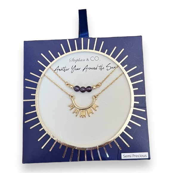 Nordstrom Stephen & Co. Half Sun and Purple Amethyst Layered Necklace Goldtone - Picture 2 of 6